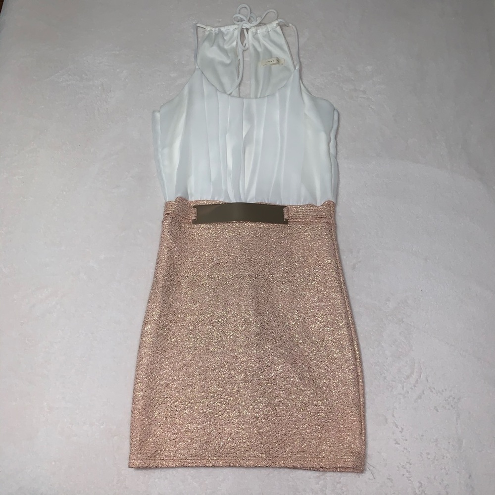 Just Me White and Rose Gold Mini Dress